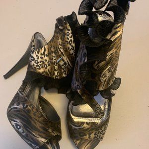 HEELS, OPEN TOE, PRINT